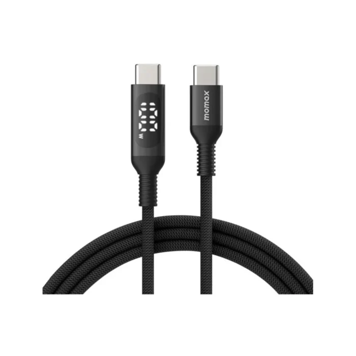 Momax Kabel Charger USB C - USB C 100W Braided LED Elite Link 1.2m - Black