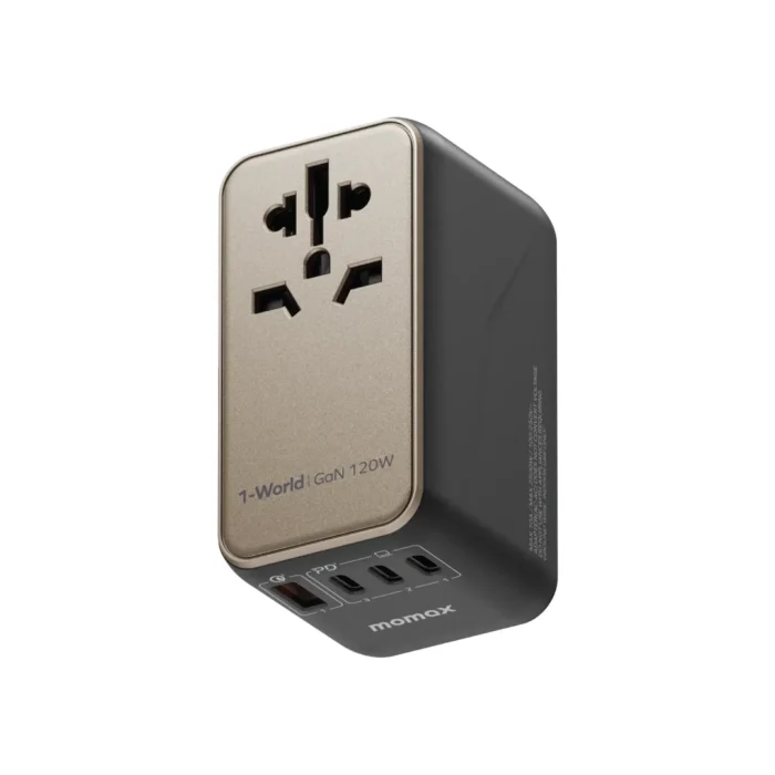 Momax Travel Adaptor 1-World Universal 4-Port 1A 3C PD QC GaN 120W (+Cable C to C 1m) - Black