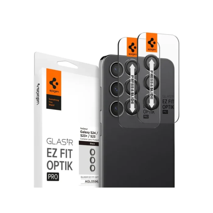 Spigen Galaxy S24 / S23 / S23 Plus Camera Lens Protector Camera Ring with Tray 2 Pack GlastR EZ Fit Optik Pro - Black