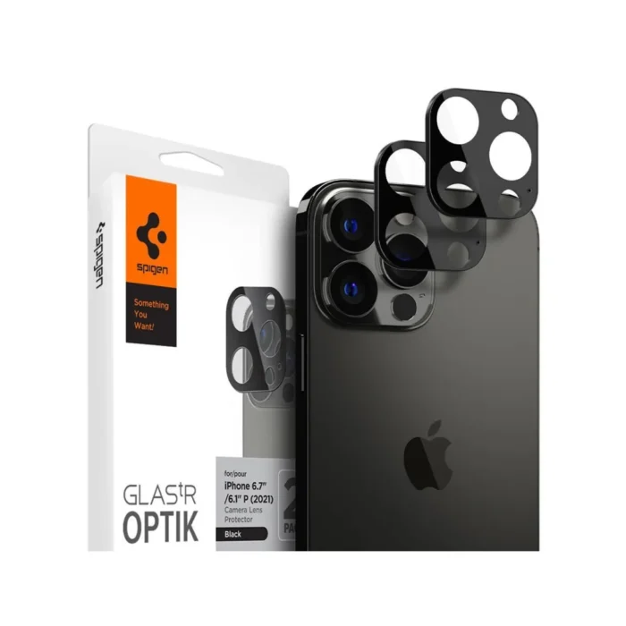 Spigen iPhone 13 Pro : 13 Pro Max Camera Lens Protector 2 Pack GlastR Optik - Graphite Spigen iPhone 13 Pro / 13 Pro Max Camera Lens Protector 2 Pack GlastR Optik - Graphite