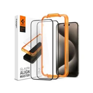 Spigen iPhone 15 Pro Max Tempered Glass Full Cover with Tray 2 Pack GlastR AlignMaster - Black