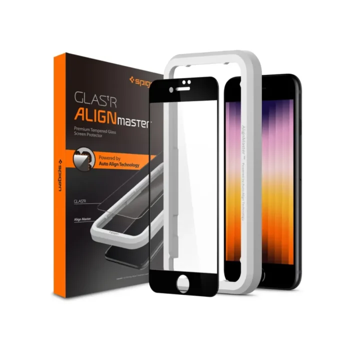 Spigen iPhone SE 2020 / 8 / 7 Tempered Glass Full Cover with Tray 1 Pack GlastR AlignMaster - Black