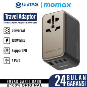 Universal Travel Adaptor Charger GaN MOMAX 1-World Fast Charging Type C PD 120W Type A USB 4 Port US UK EU