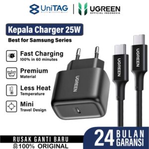 Kepala Charger for Kabel Data Fast Charging Samsung Galaxy S25 Edge Z Fold Flip 7 6 5 4 UGREEN 25W Adaptor Type C Cable