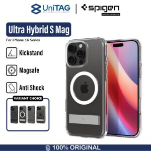 Case iPhone 16 Series Pro Max Plus Spigen Ultra Hybrid Magfit S MagSafe Kick Stand Clear HD Casing
