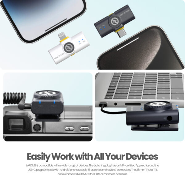 Hollyland Combo Mic Wireless Mini 2in1 Lark M2 Microphone dan Remote Camera - Gambar 5
