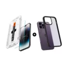 Spigen iPhone 14 Plus / 13 Pro Max Tempered Glass with Tray 2 Pack GlastR EZ Fit - Transparency AGL03375 + Octagoods iPhone 14 Plus Case Hybrid Camera Frame - B