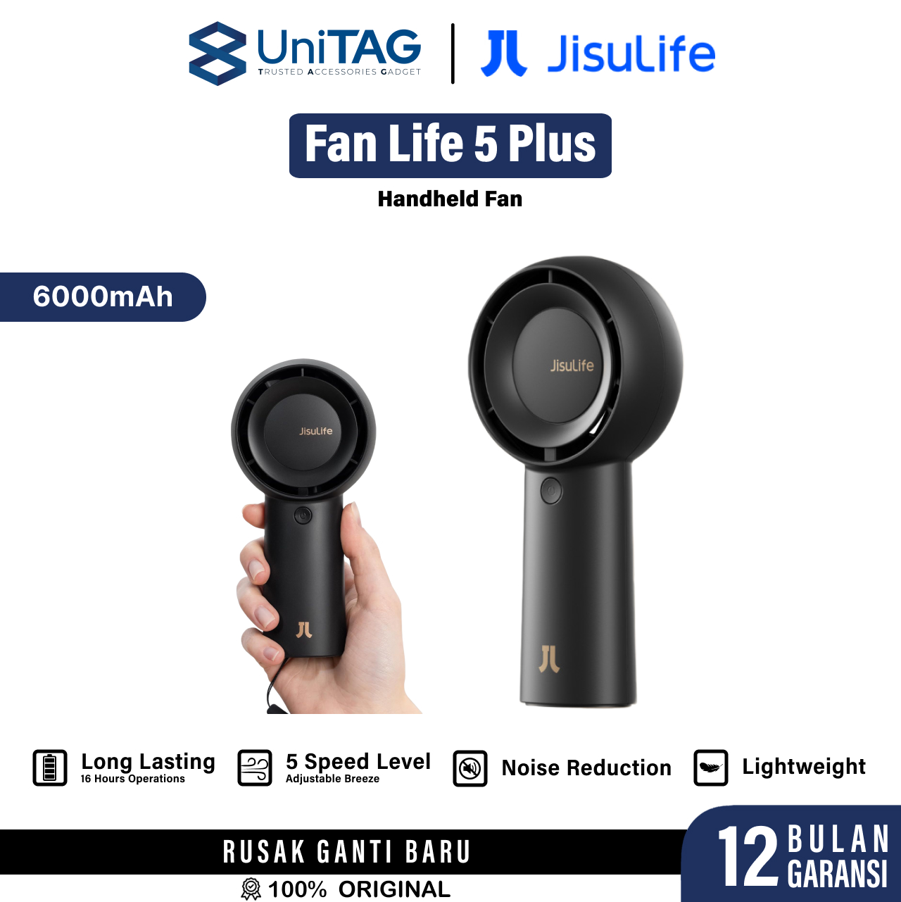 JISULIFE Kipas Angin Mini Portable Life5 Plus USB Type C 4000mAh 5000mAh HandHeld Turbo Fan