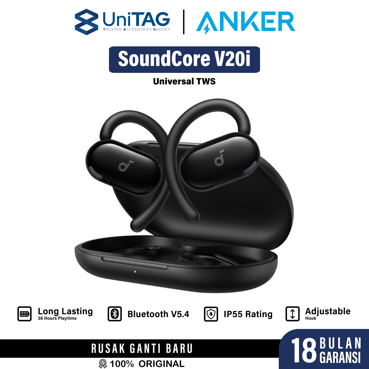 Jual TWS Earphone Anker Soundcore V20i Open Ear Headphone Bass