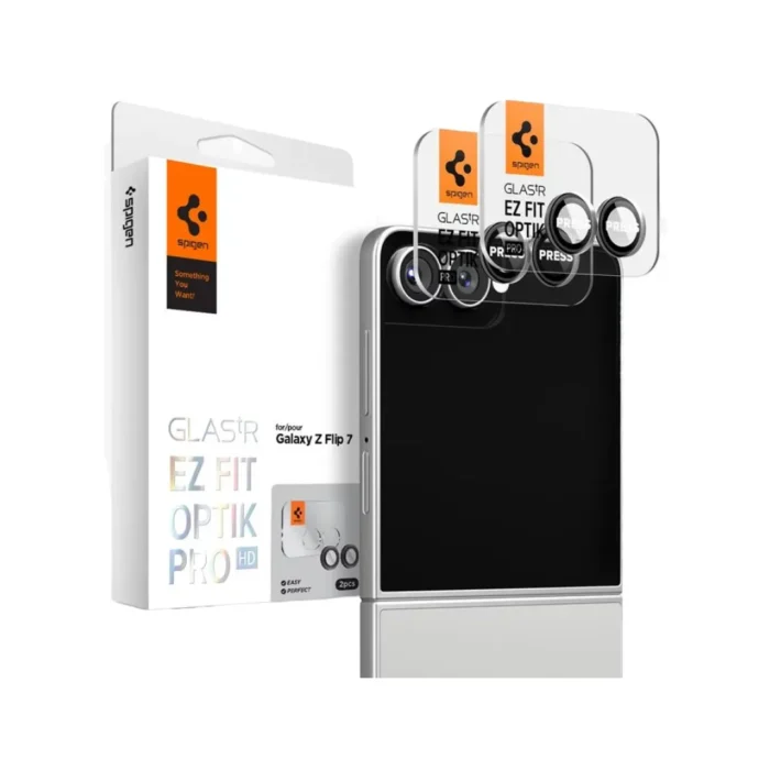 Spigen Galaxy Z Flip 7 Camera Lens Protector Camera Ring with Tray 2 Pack Glas.tR EZ Fit Optik Pro HD - Black