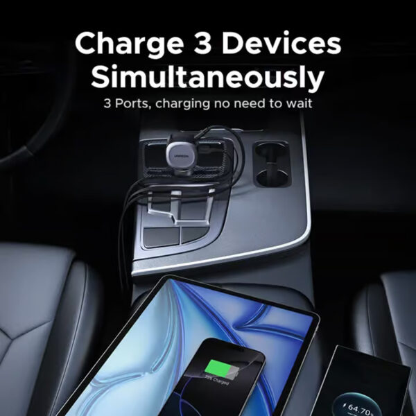 UGREEN Car Charger Mobil Fast Charging Type C 75W USB A Multiport Built in Retractable Cable for iPhone Samsung Laptop Macbook Pro Air - Gambar 5