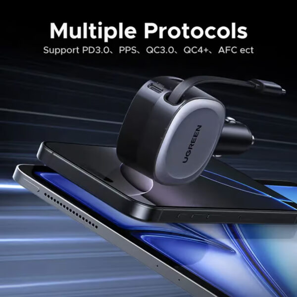 UGREEN Car Charger Mobil Fast Charging Type C 75W USB A Multiport Built in Retractable Cable for iPhone Samsung Laptop Macbook Pro Air - Gambar 6