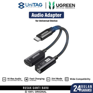 UGREEN Kabel Spliitter Adapter 2 in 1 USB Type C to 3.5mm PD 60W For iPhone iPad Samsung Converter Audio Cable