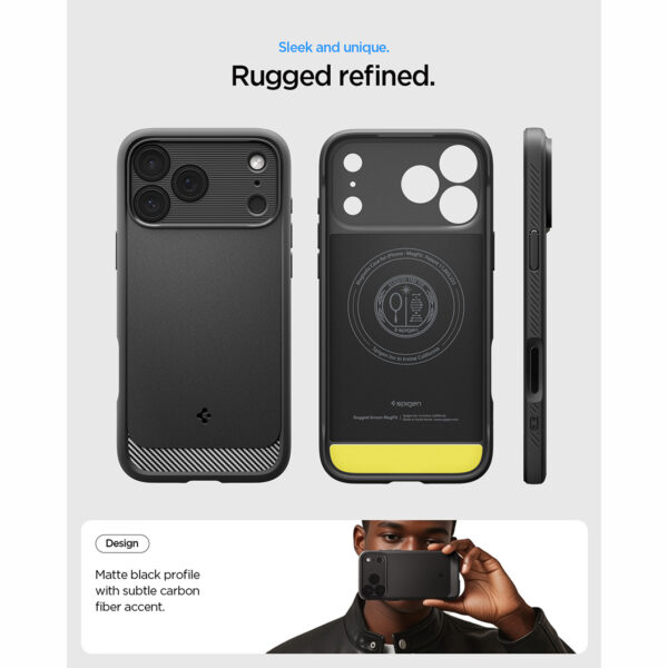 Case For iPhone 17 Pro Max Spigen Rugged Armor MagSafe MagFit Carbon Anti Shock Crack Casing - Gambar 2