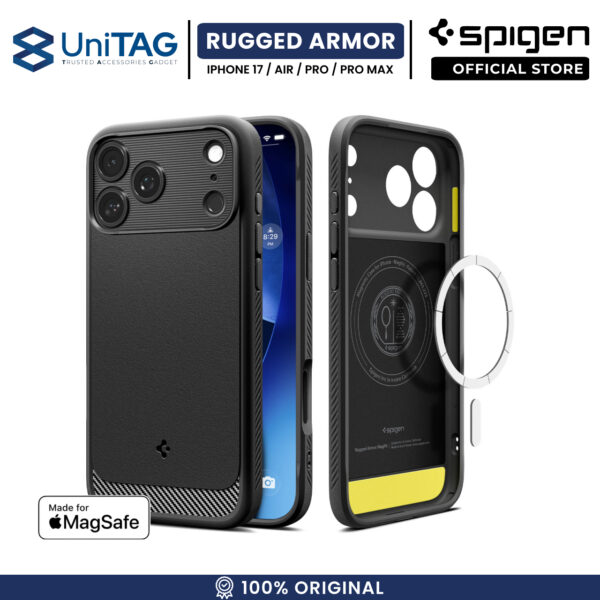 Case For iPhone 17 Pro Max Spigen Rugged Armor MagSafe MagFit Carbon Anti Shock Crack Casing