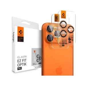 Spigen iPhone 17 Pro Max / 17 Pro / 16 Pro Max / 16 Pro / 15 Pro Max / 15 Pro / 14 Pro Max / 14 Pro Camera Lens Protector Camera Ring with Tray 2 Pack GlastR EZ Fit Optik Pro - Orange