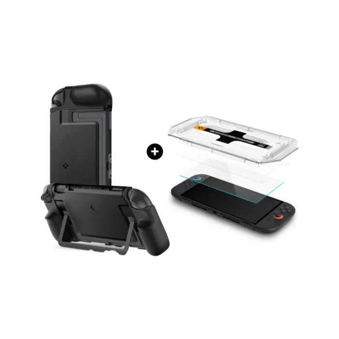 Spigen Nintendo Switch 2 Case Dual Grip - Black ACS09310 + Spigen Nintendo Switch 2 Tempered Glass with Tray 2 Pack GlastR EZ Fit Spigen Nintendo Switch 2 Case Dual Grip - Black ACS09310 + Spigen Nintendo Switch 2 Tempered Glass with Tray 2 Pack GlastR EZ Fit