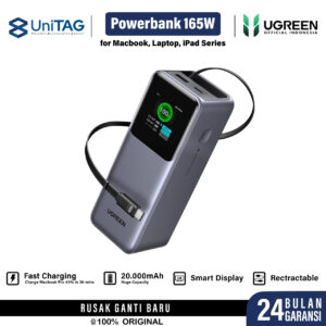 UGREEN Nexode Powerbank 20000mAh 165W for Laptop Macbook iPad Smart Digital Display Built-in Retractable Cable
