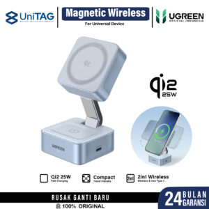 UGREEN Magsafe Wireless Charger Stand Magnetic 2 in 1 Fast Charging Qi2 25W Pengisi Daya Nirkabel for iPhone AirPods
