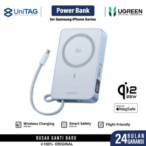UGREEN Powerbank Wireless Magsafe 10000mAh MagFlow Qi2 25W Built-in Kabel Charger USB Type C Fast Charging