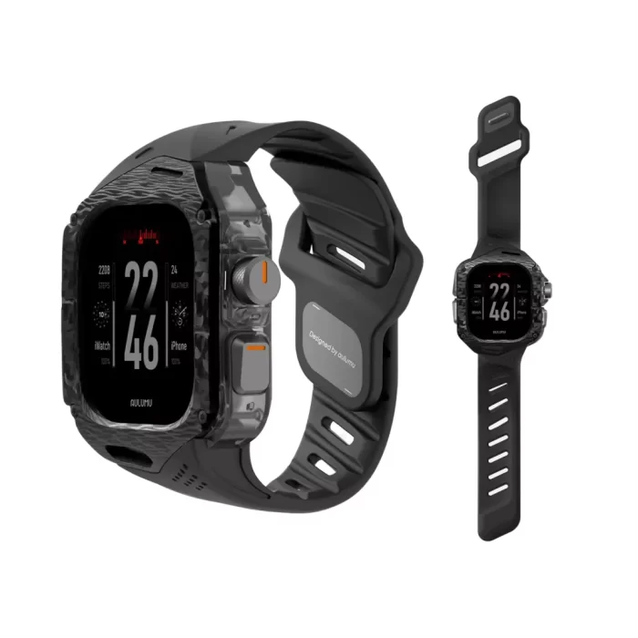 Aulumu Apple Watch Ultra 49mm (Series 3 : 2 : 1) Case Strap A01 Carbon Fiber FKM Band - Black