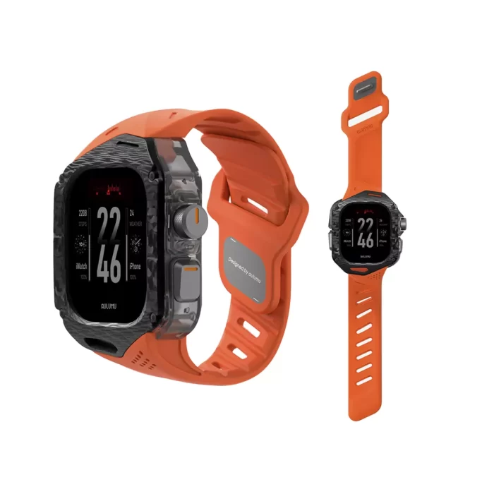 Aulumu Apple Watch Ultra 49mm (Series 3 / 2 / 1) Case Strap A01 Carbon Fiber | FKM Band - Orange