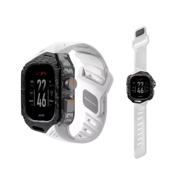 Aulumu Apple Watch Ultra 49mm (Series 3 / 2 / 1) Case Strap A01 Carbon Fiber | FKM Band - White