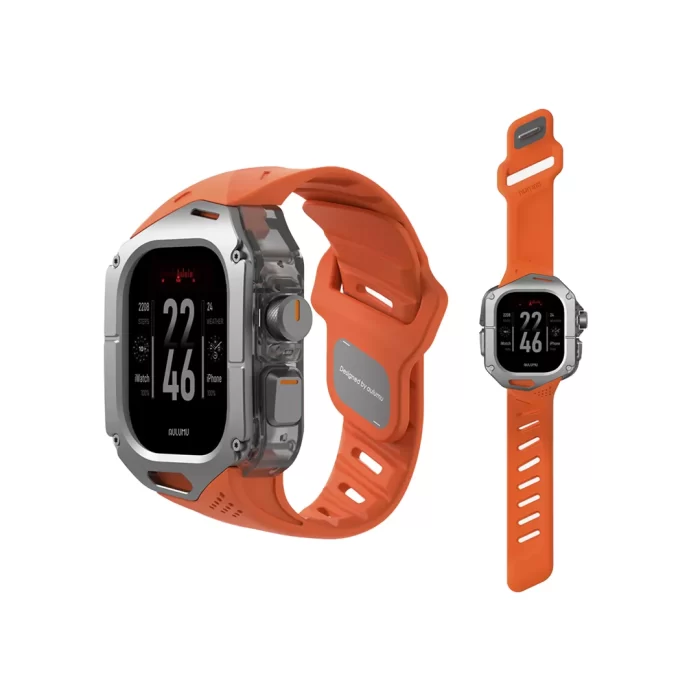 Aulumu Apple Watch Ultra 49mm (Series 3 : 2 : 1) Case Strap A01 Titanium Cover | FKM Band - Orange