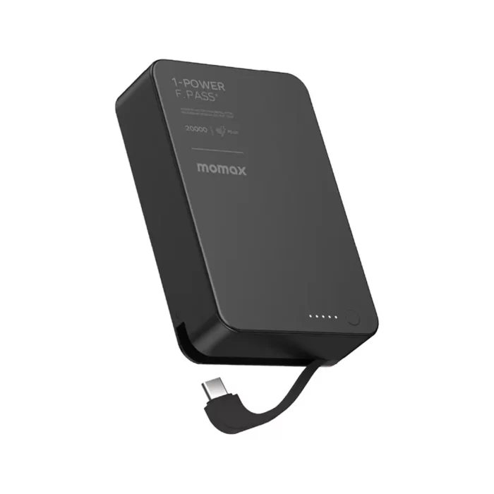 Momax Powerbank Built in Kabel Charger USB C (Magnetic attachment) 20000mAh 1-Power F.Pass+ - Black