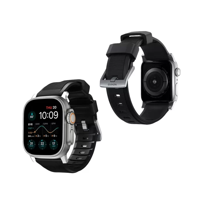 Nomad Apple Watch 49mm / 46mm / 45mm / 44mm / 42mm (Series 3 / 2 / 1) Rugged Strap V2 FKM - Silver Hardware