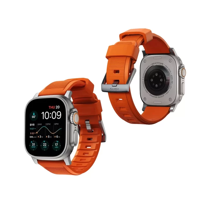 Nomad Apple Watch 49mm : 46mm : 45mm : 44mm : 42mm (Series 3 : 2 : 1) Strap Rugged Band - Ultra Orange Strap Silver Hardware