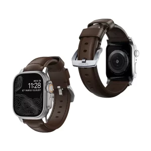 Nomad Apple Watch 49mm : 46mm : 45mm : 44mm : 42mm (Series 3 : 2 : 1) Strap Traditional Band Horween Leather - Rustic Brown Silver Hardware