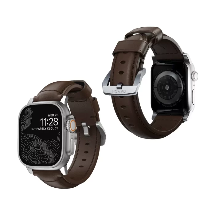 Nomad Apple Watch 49mm : 46mm : 45mm : 44mm : 42mm (Series 3 : 2 : 1) Strap Traditional Band Horween Leather - Rustic Brown Silver Hardware