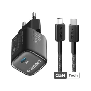 ANKER Kepala Charger GaN 35W 30W 20W for iPhone 17 16 15 14 13 12 11 X Zolo / Nano + Kabel USB Lightning Type C (C-C)