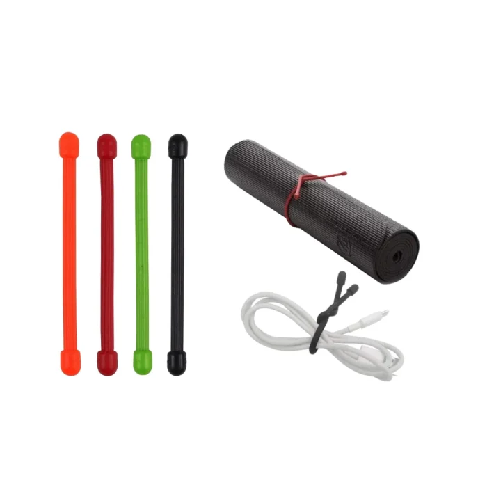 Octagoods Cable Organizer 4 Inch Silicone Cable Tie 4 Pack - Black Green Red Orange