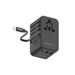 Momax Travel Adaptor 1-World+ 3-Port 2A 1C + Built-in USB C PD QC GaN 70W - Black