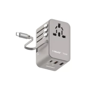 Momax Travel Adaptor 1-World+ 3-Port 2A 1C + Built-in USB C PD QC GaN 70W - Gray
