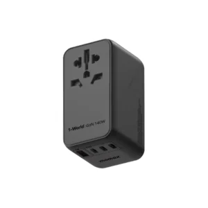 Momax Travel Adaptor 1-World Universal 4-Port 1A 3C PD QC GaN 140W (+Cable C to C 1m) - Black