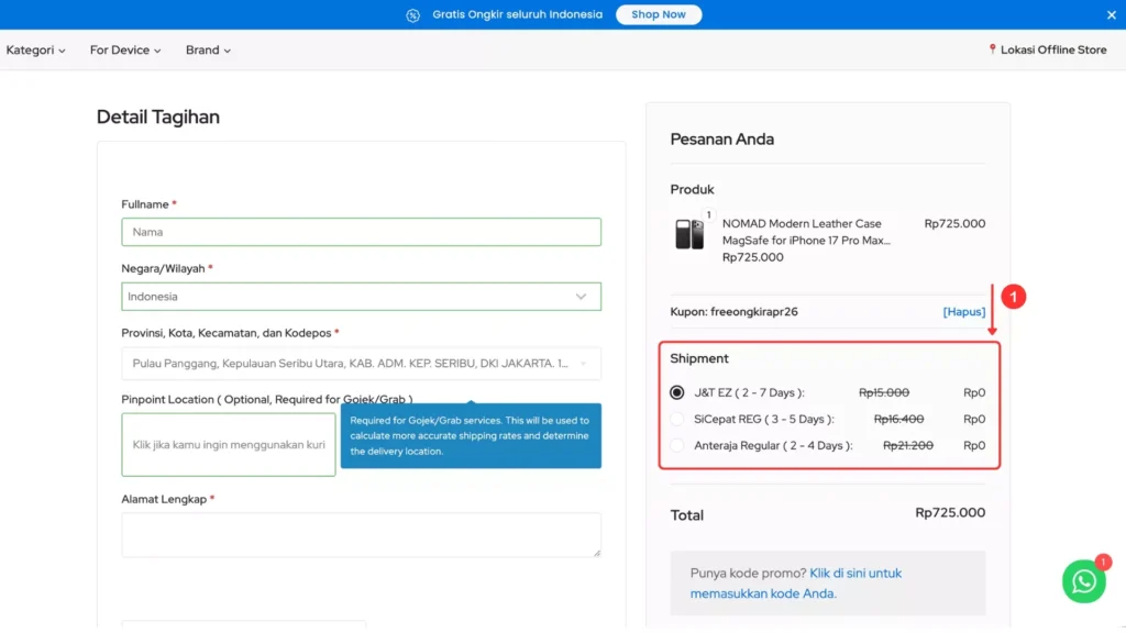 STEP 5 - PILIH JASA PENGIRIMAN